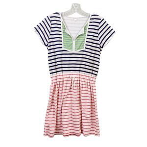 J Crew Crewcuts Terry Cloth Striped Cream/Navy Blue Short Sleeve Shirt Dress